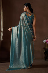 Designer Blue Bridal Saree in Silk with Stone Work and Sequins for Weddings
